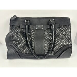 GUESS Black Woven Pebbled Vegan Leather Shoulder Bag Tote Leopard Print Lining
